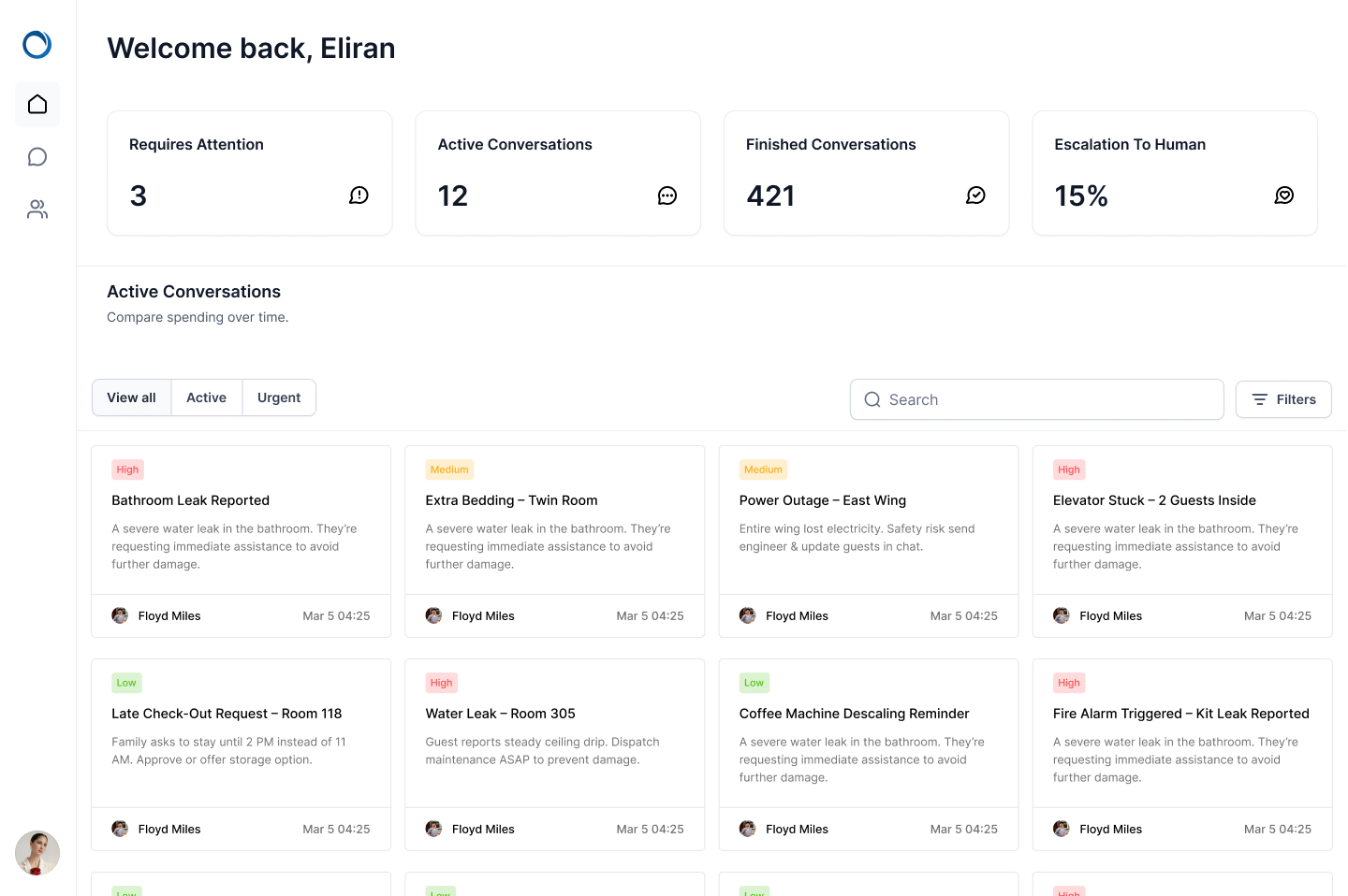 Ersona AI guest communication dashboard preview showing automated messaging interface